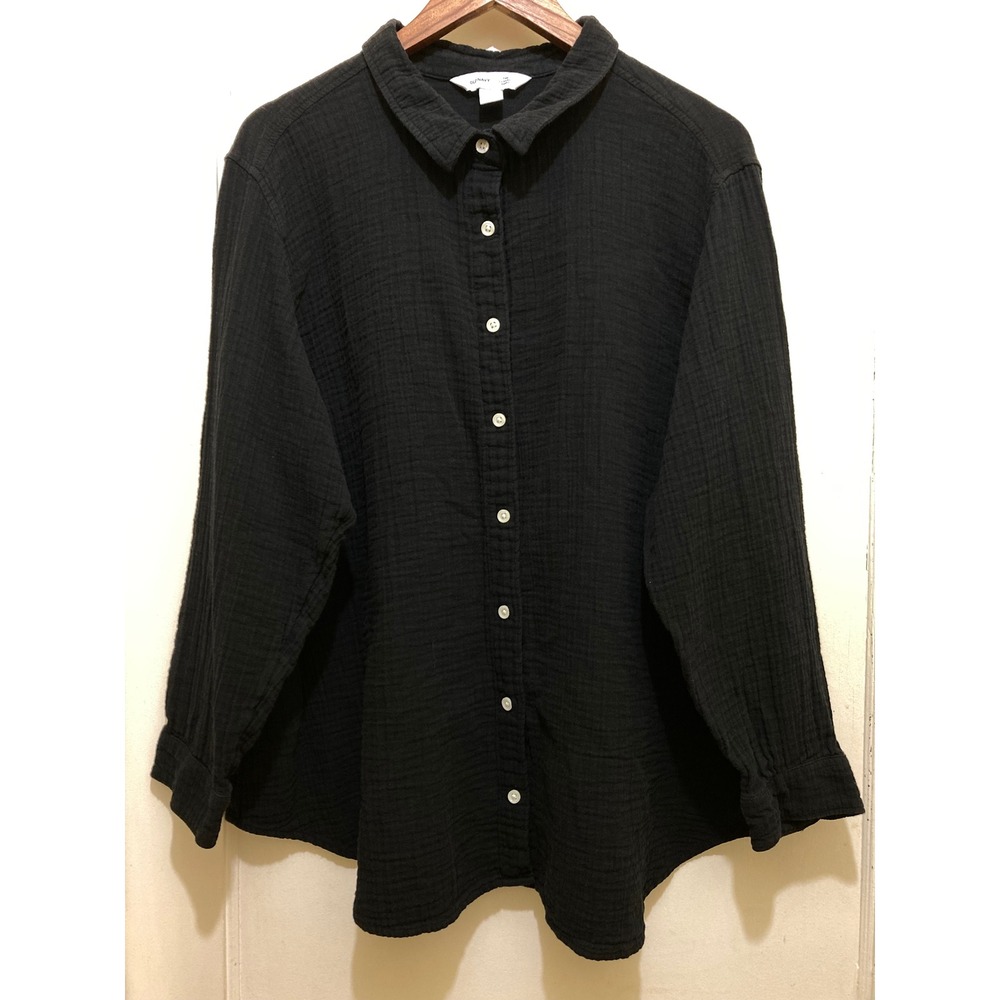 Old Navy Womens The Classic Shirt XXXL‎ Black Gauze Button Up Long Sleeve Top